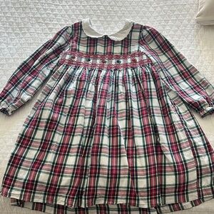 Smocked Plaid Long Sleeve Dress with Peter Pan Collar